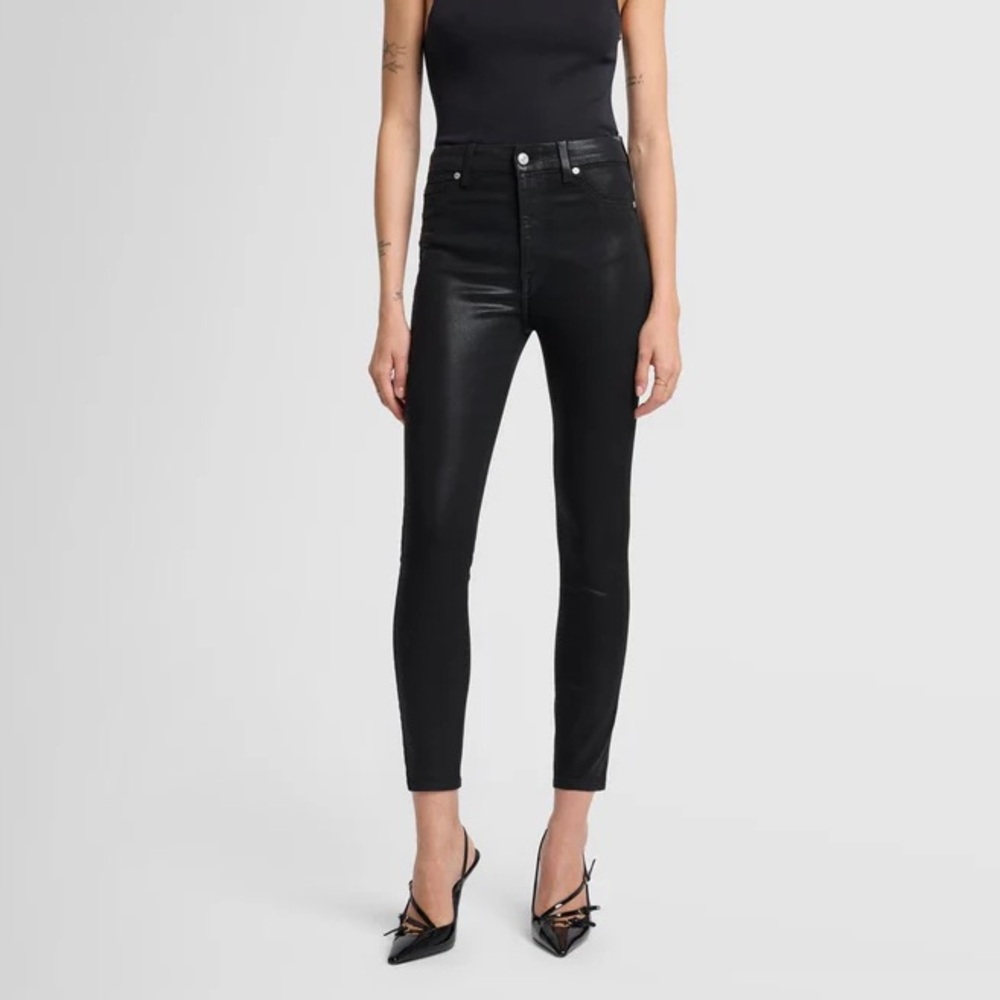 7 For All Mankind b(air) Black Coated High Waist Ankle Skinny Jeans